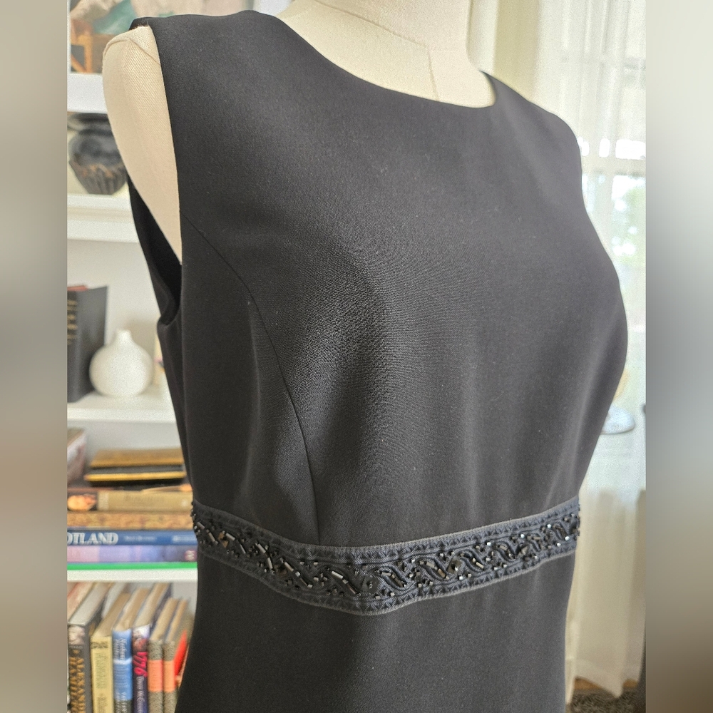 Donna Morgan Black Midi Dress with Beaded Lace Detail - Picture 2 of 6